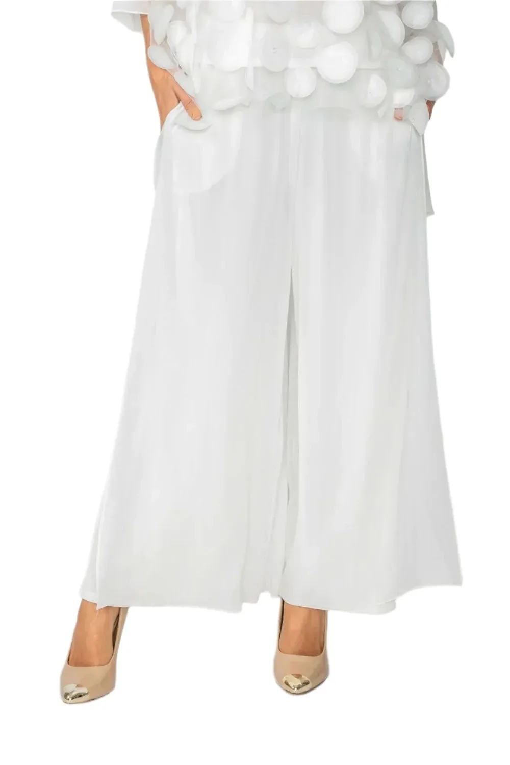 053- IC Collection White Layered Pant