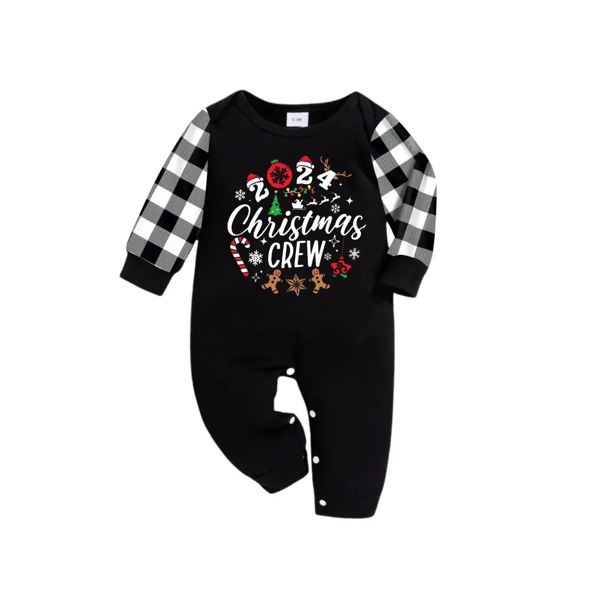 2024 Christmas Crew Making Memories Together Text Print Black Long Sleeve Top with Black And White Plaid Pants Family Matching Pajamas