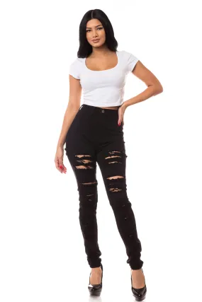 4251 Super High Waisted Distressed Skinny Jeans