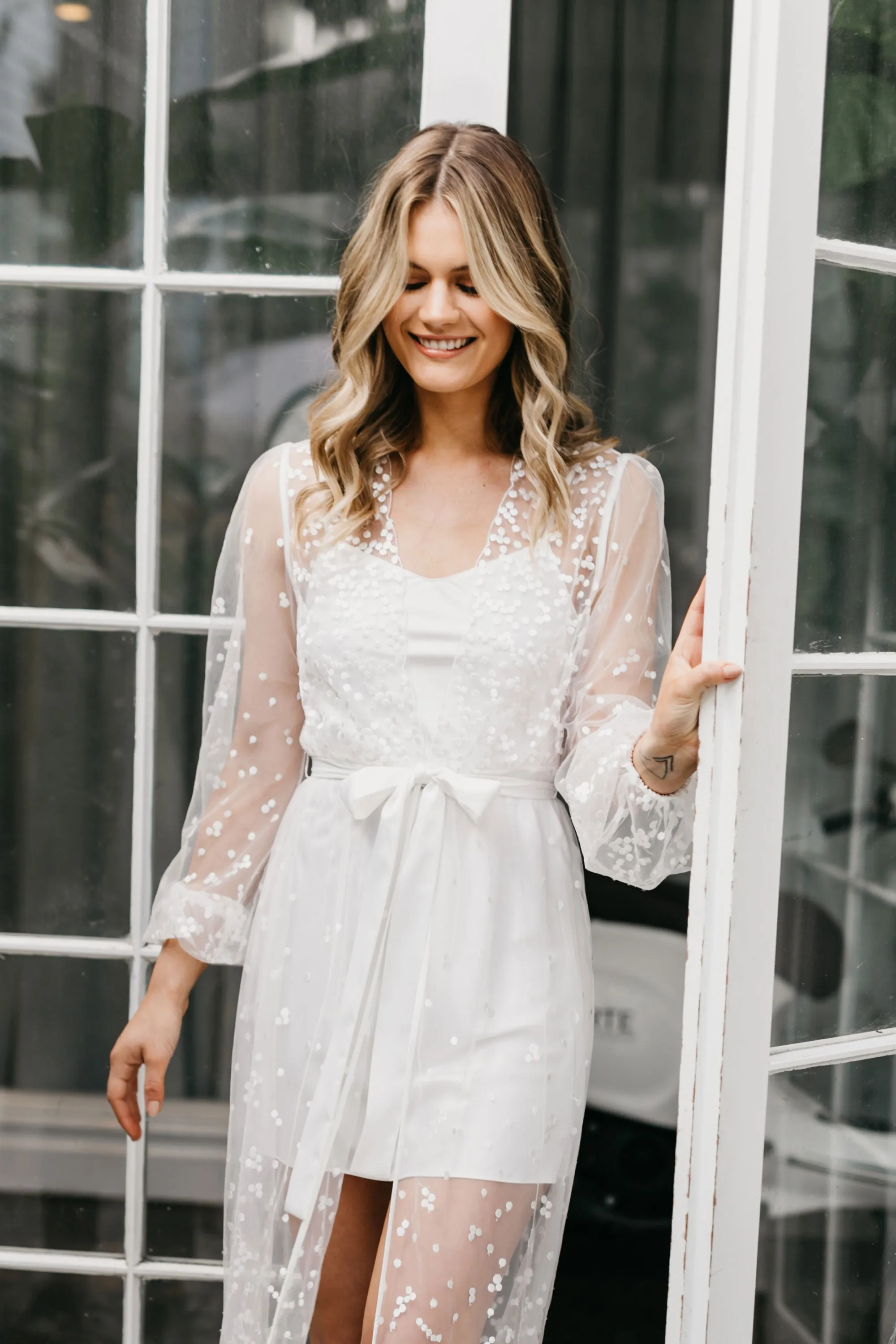 Adelina Spot Lace Maxi Bridal Robe - Includes Slip