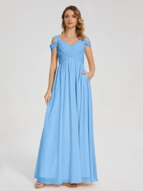 Blue Bridesmaid Dress Uk Charlee Flowy Split Chiffon Bridesmaid Dresses