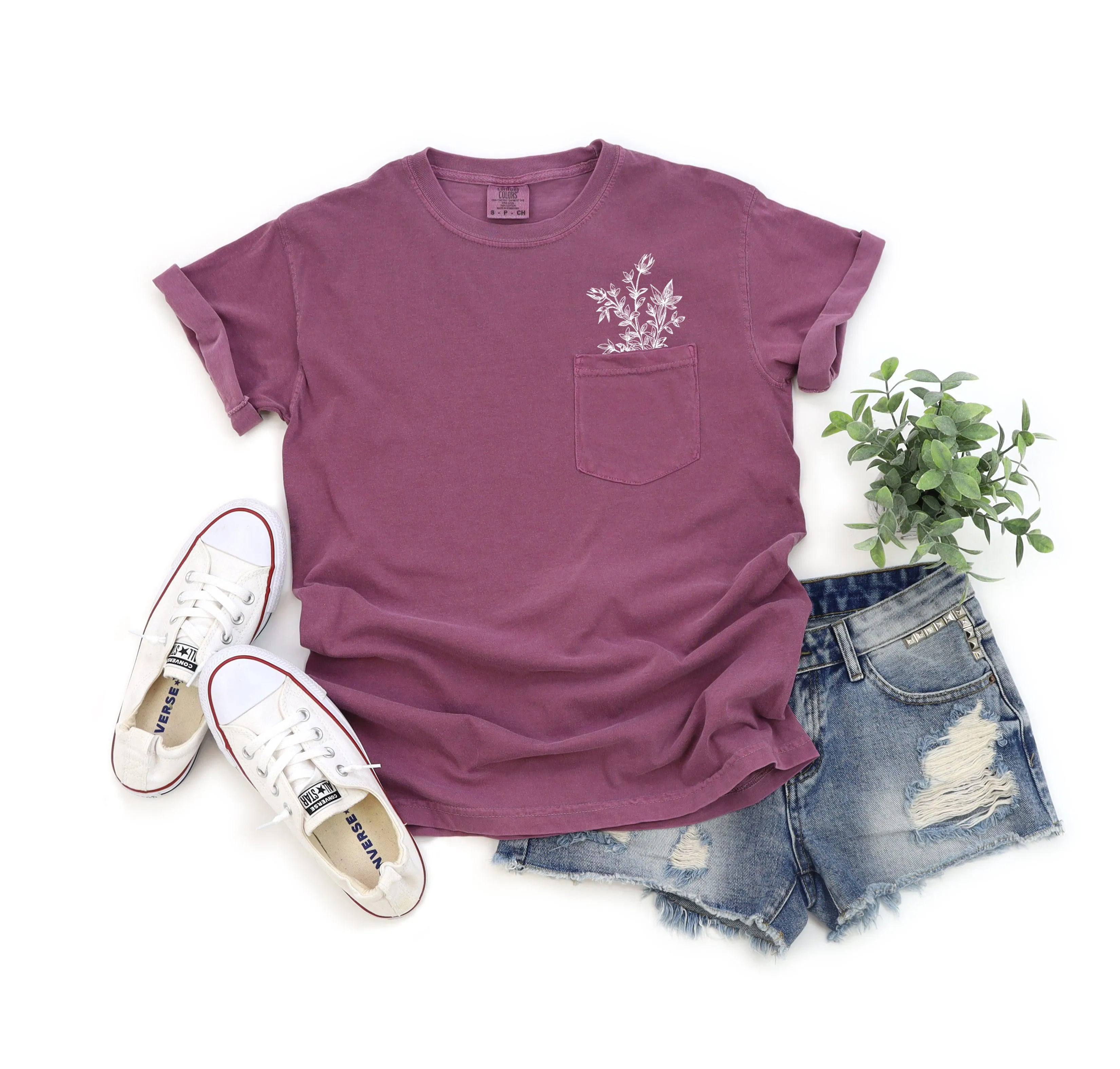 Botanical wildflowers Comfort Colors Pocket T Shirt