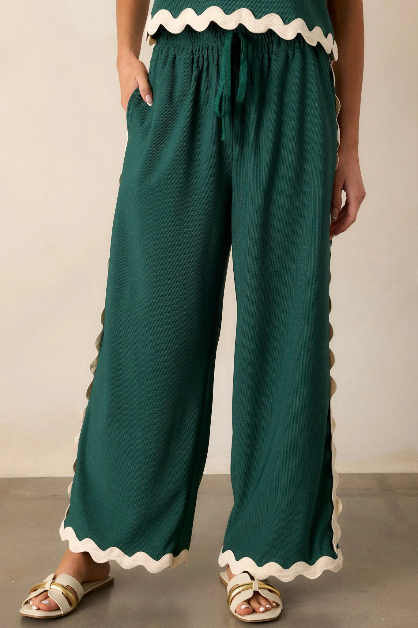 Breezy Charm Hunter Green Ricrac Pants