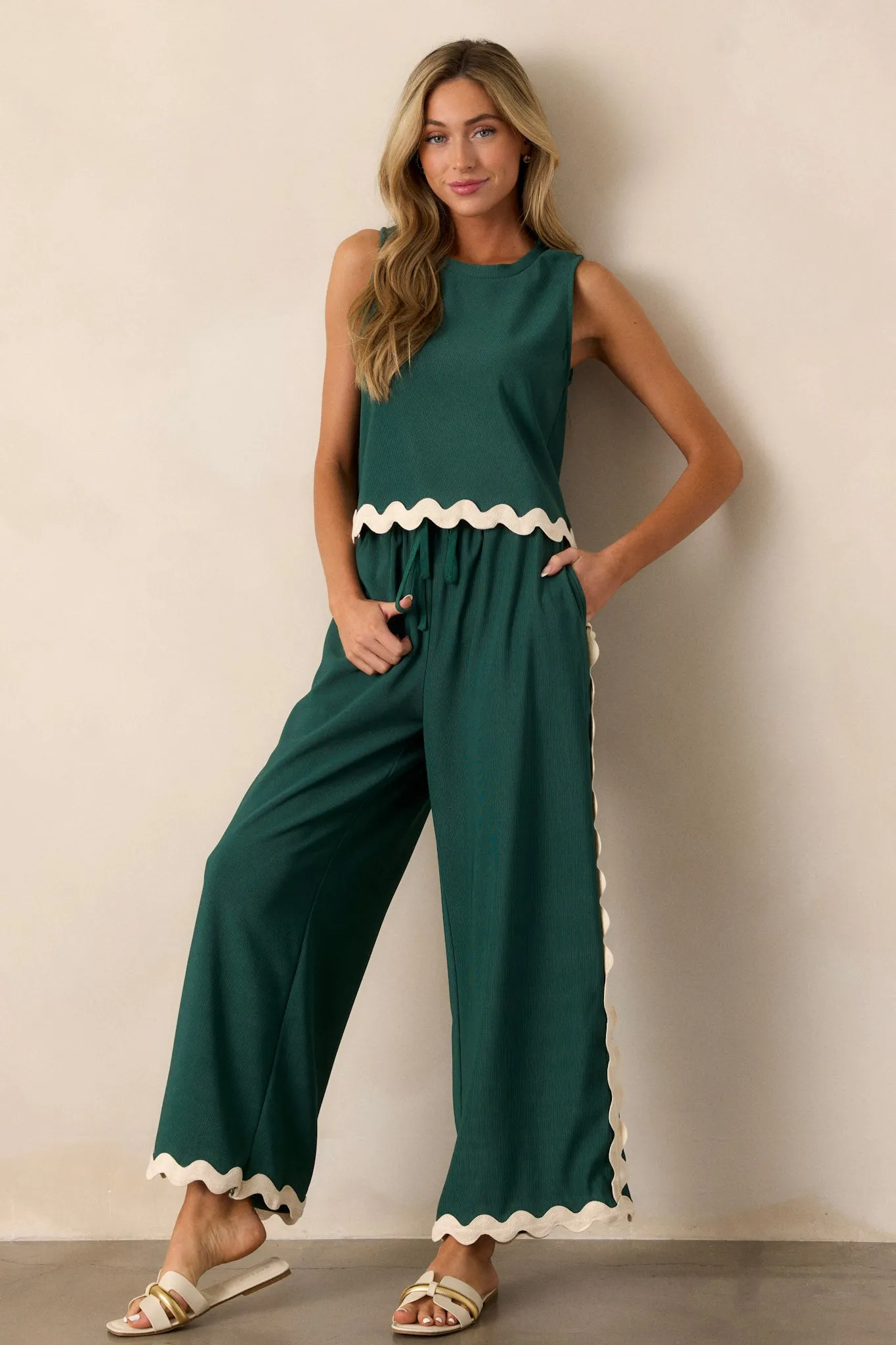 Breezy Charm Hunter Green Ricrac Pants