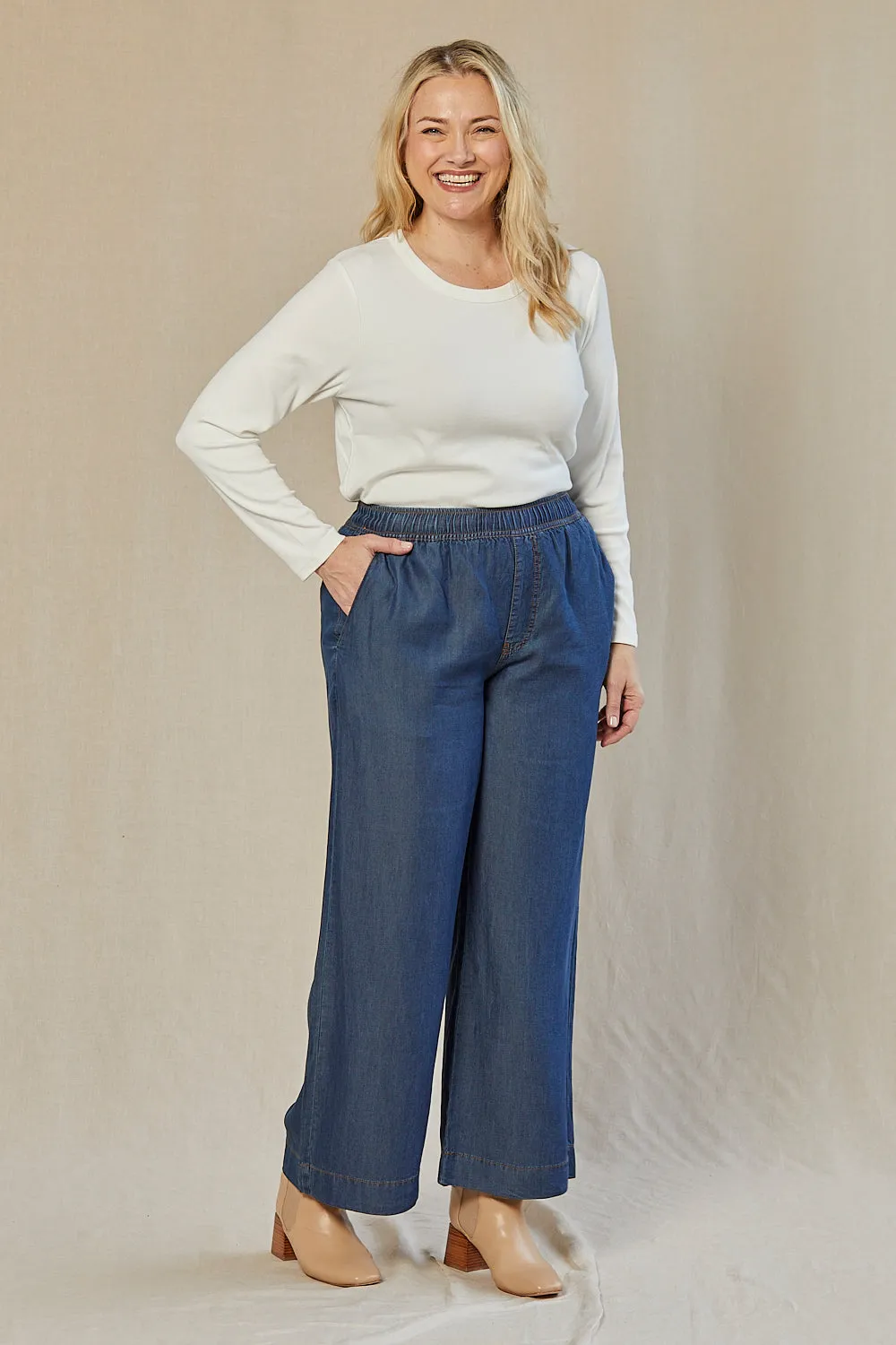 Breezy Regular Length Relaxed Tencel Pant in Mid Wash