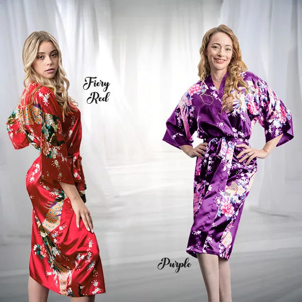 Bridesmaid Robe Set of 7, Floral, Womens Sizes 2-18, Mid Length