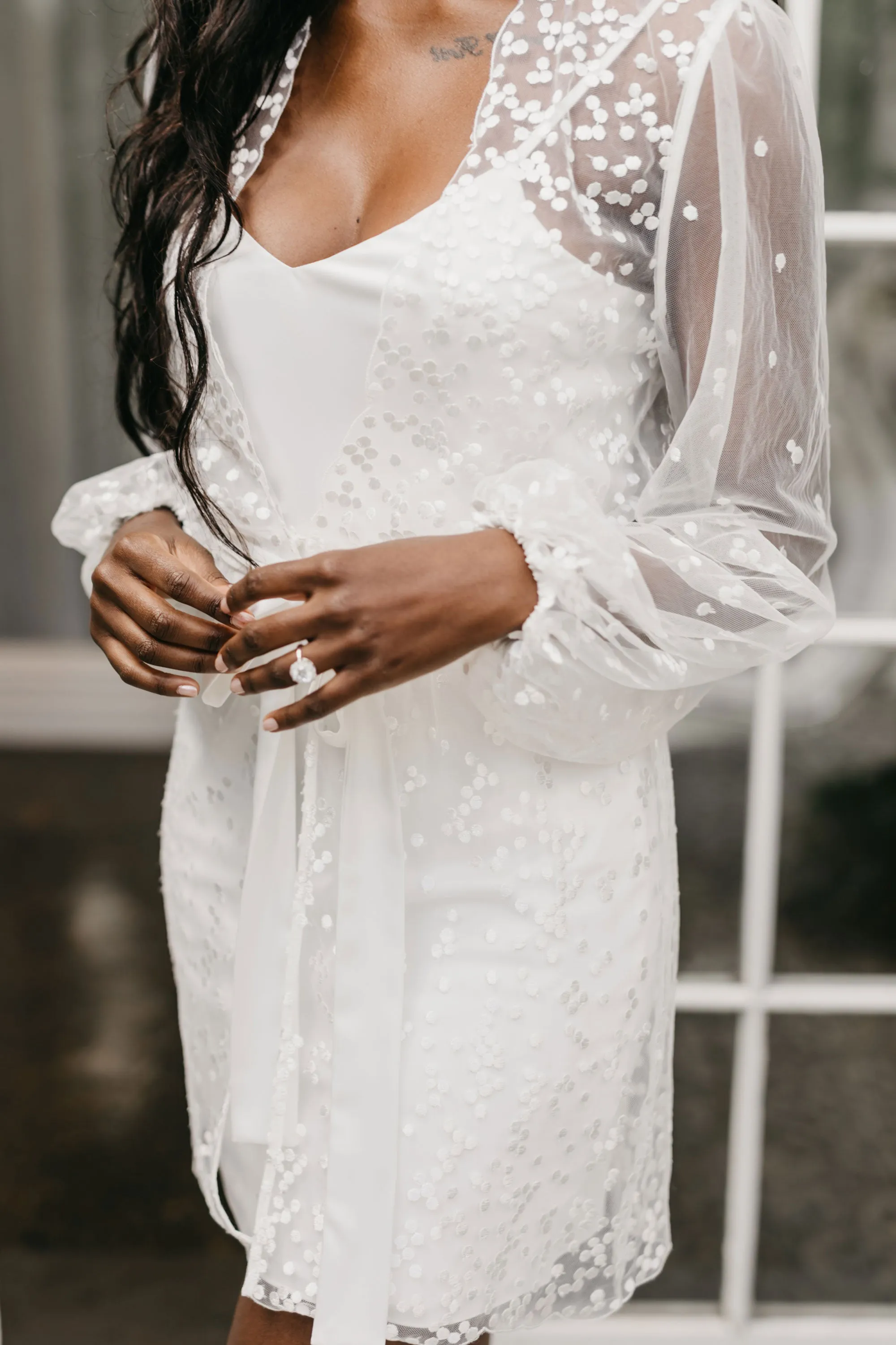 Camile Spot Lace Bridal Robe - Includes Slip