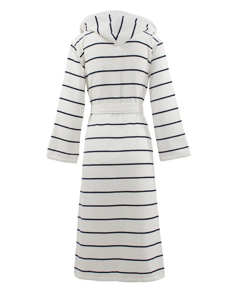 Carl Ross Ivory/Night Blue Stripes Long Wrap Bathrobe