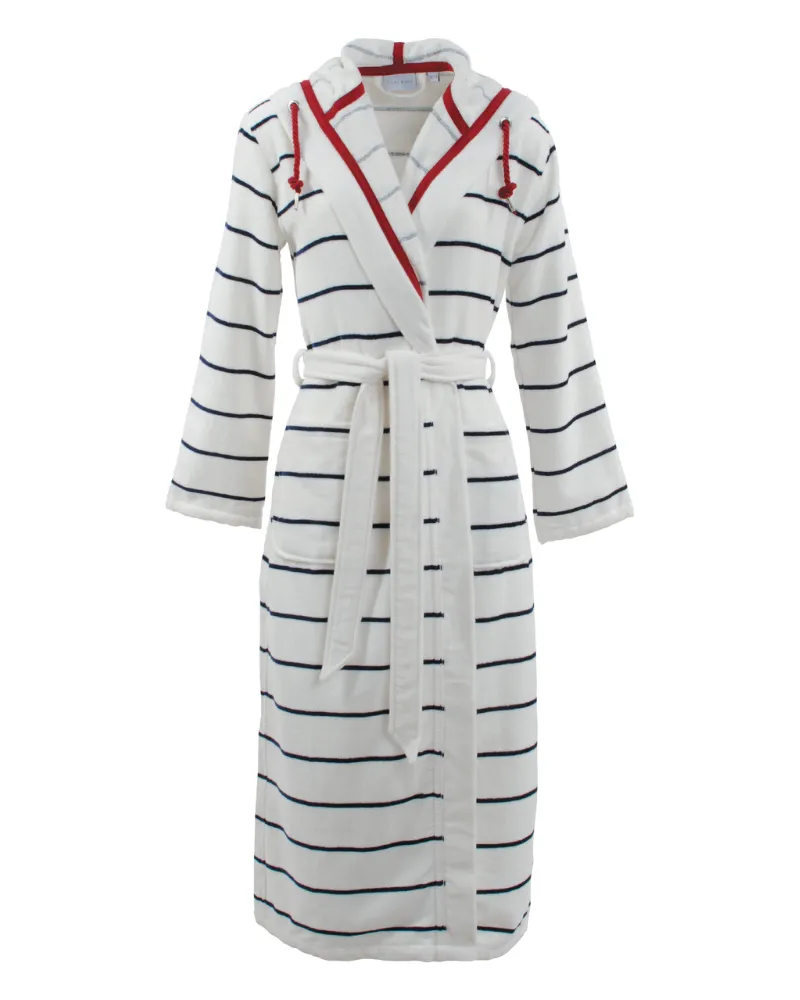 Carl Ross Ivory/Night Blue Stripes Long Wrap Bathrobe