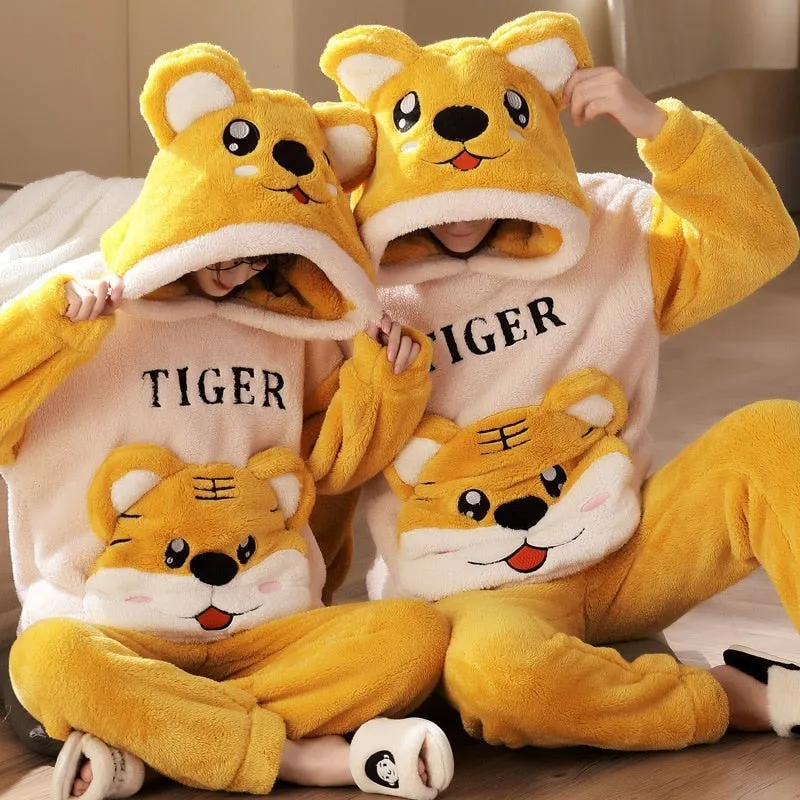 Cute Cartoon Cat Winter Pajama Sets for Couples