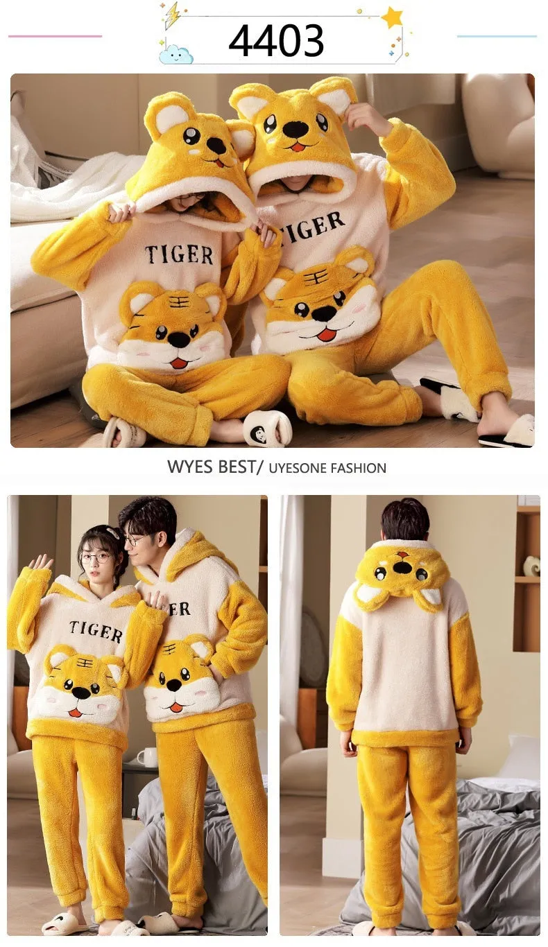 Cute Cartoon Cat Winter Pajama Sets for Couples