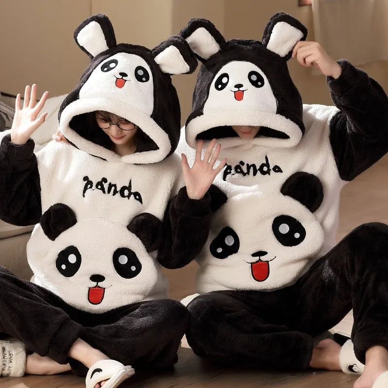 Cute Cartoon Cat Winter Pajama Sets for Couples