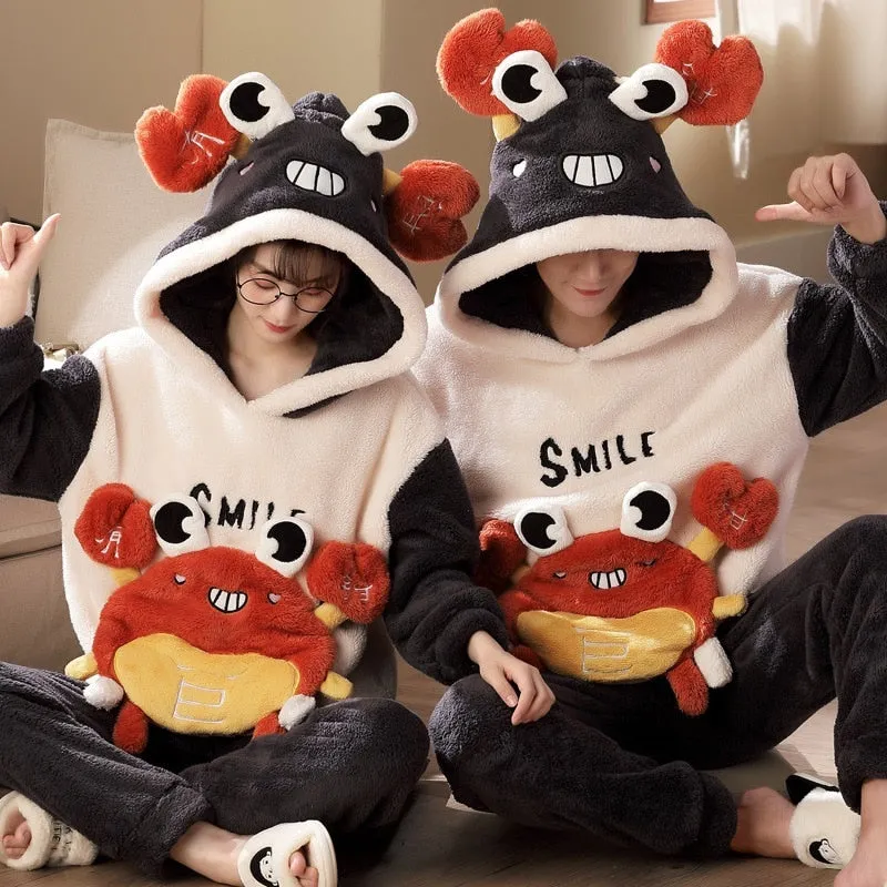 Cute Cartoon Cat Winter Pajama Sets for Couples