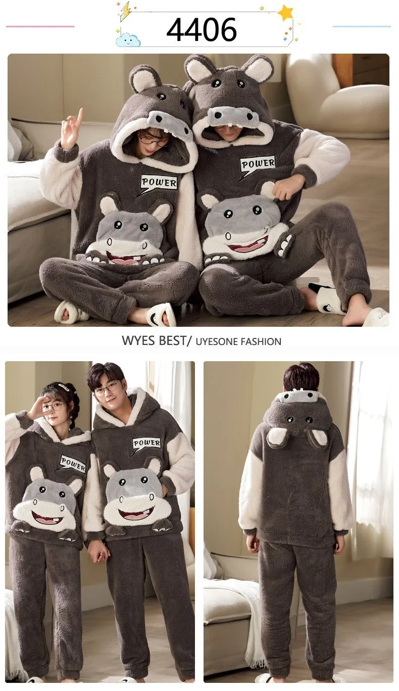 Cute Cartoon Cat Winter Pajama Sets for Couples