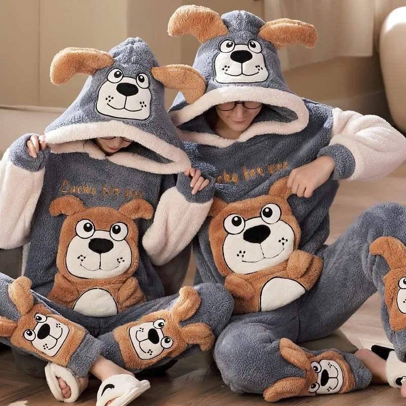 Cute Cartoon Cat Winter Pajama Sets for Couples