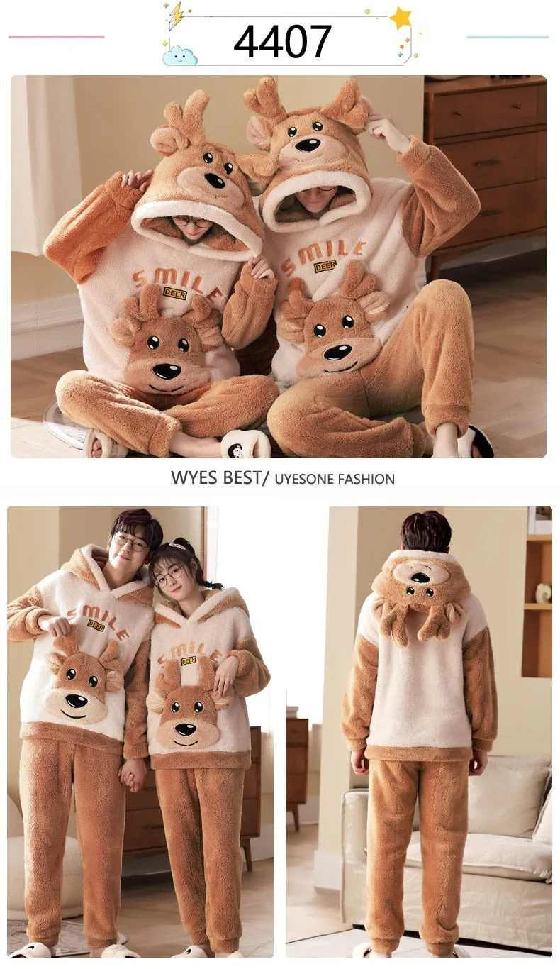 Cute Cartoon Cat Winter Pajama Sets for Couples