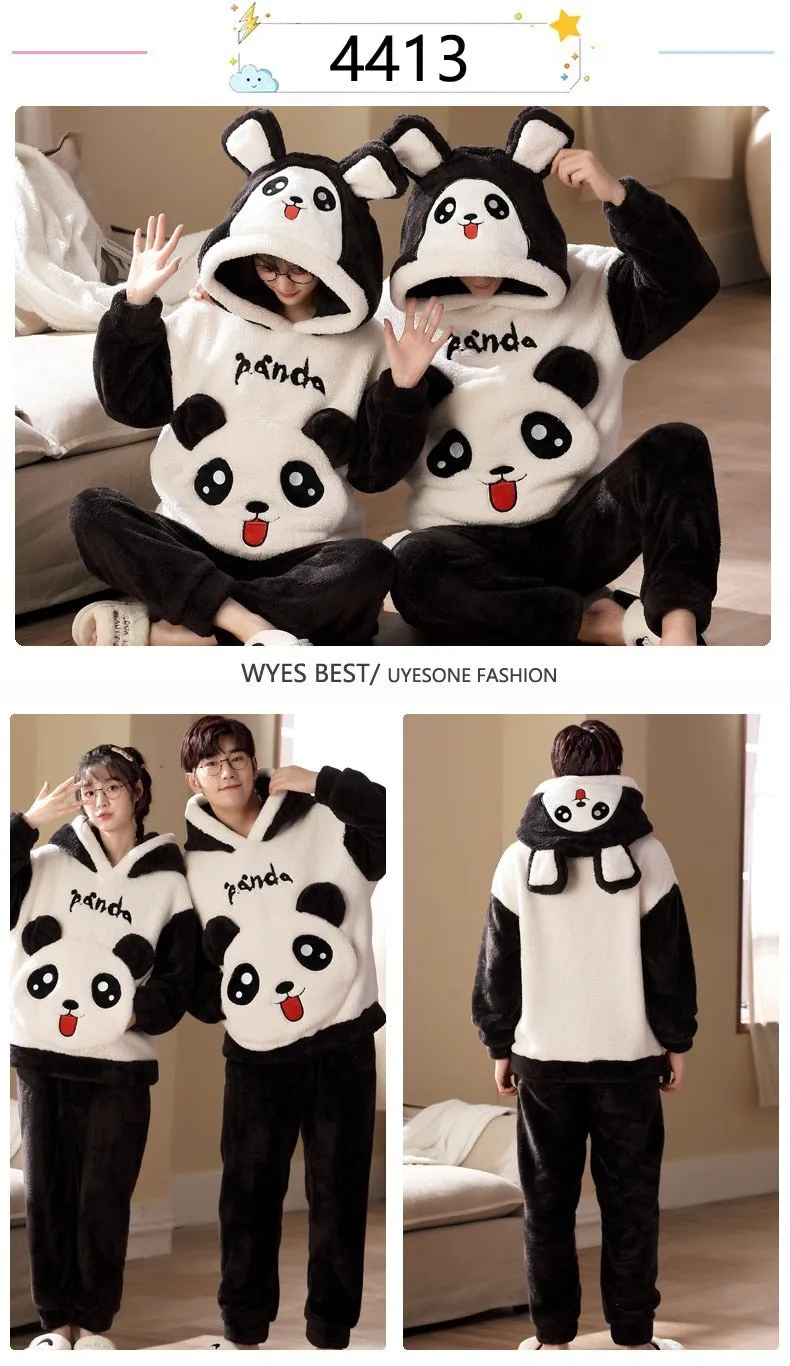 Cute Cartoon Cat Winter Pajama Sets for Couples