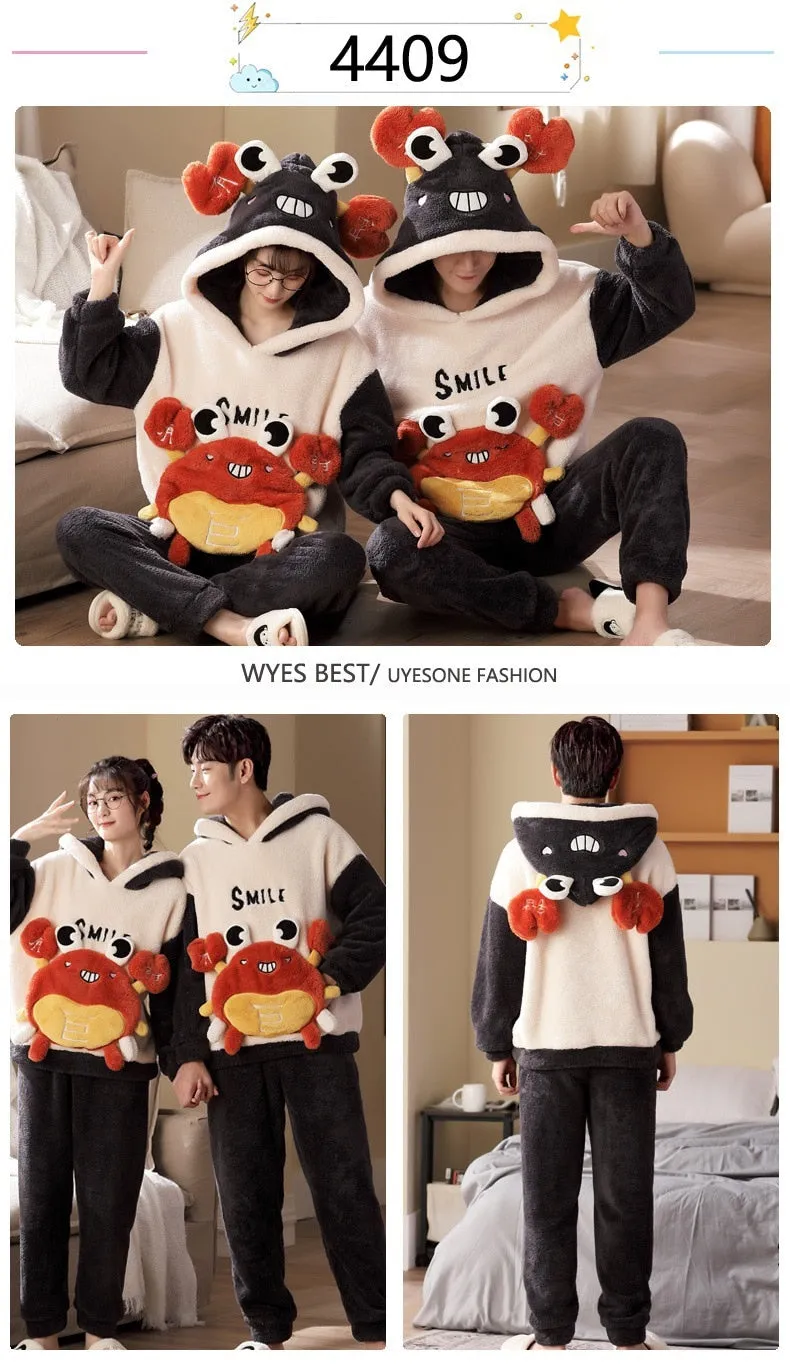 Cute Cartoon Cat Winter Pajama Sets for Couples