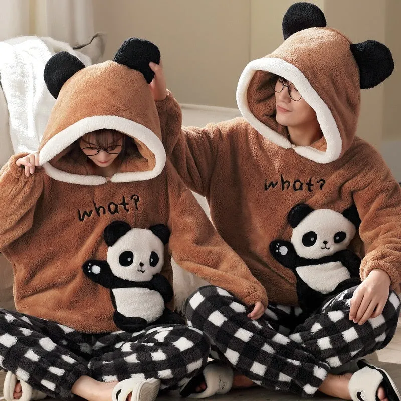 Cute Cartoon Cat Winter Pajama Sets for Couples