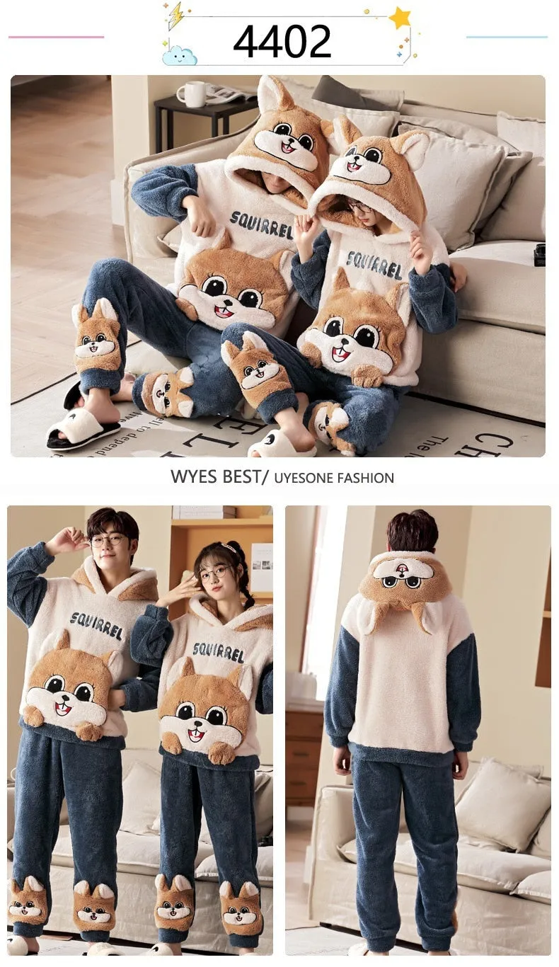 Cute Cartoon Cat Winter Pajama Sets for Couples