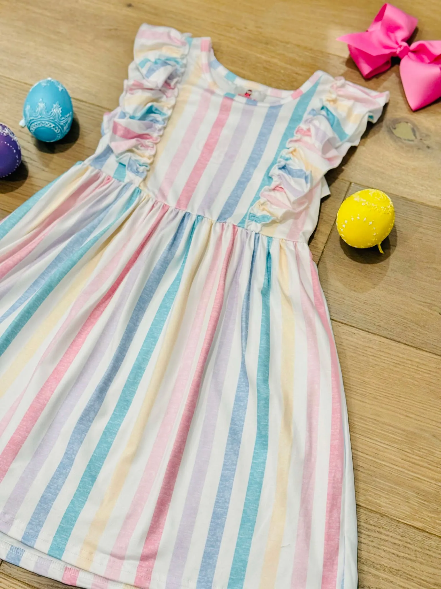 Easter Pastel Striped Ruffle Dress