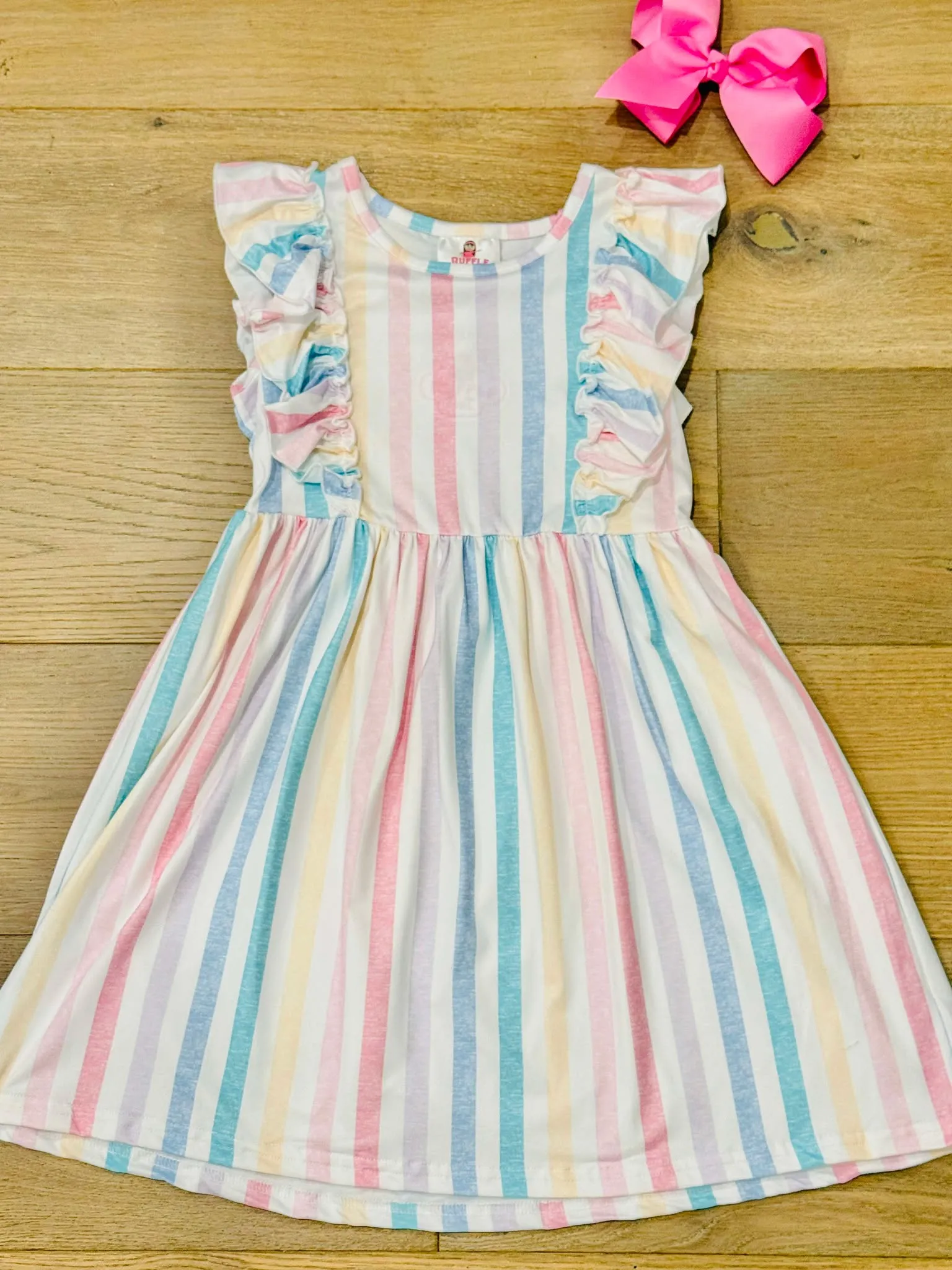 Easter Pastel Striped Ruffle Dress