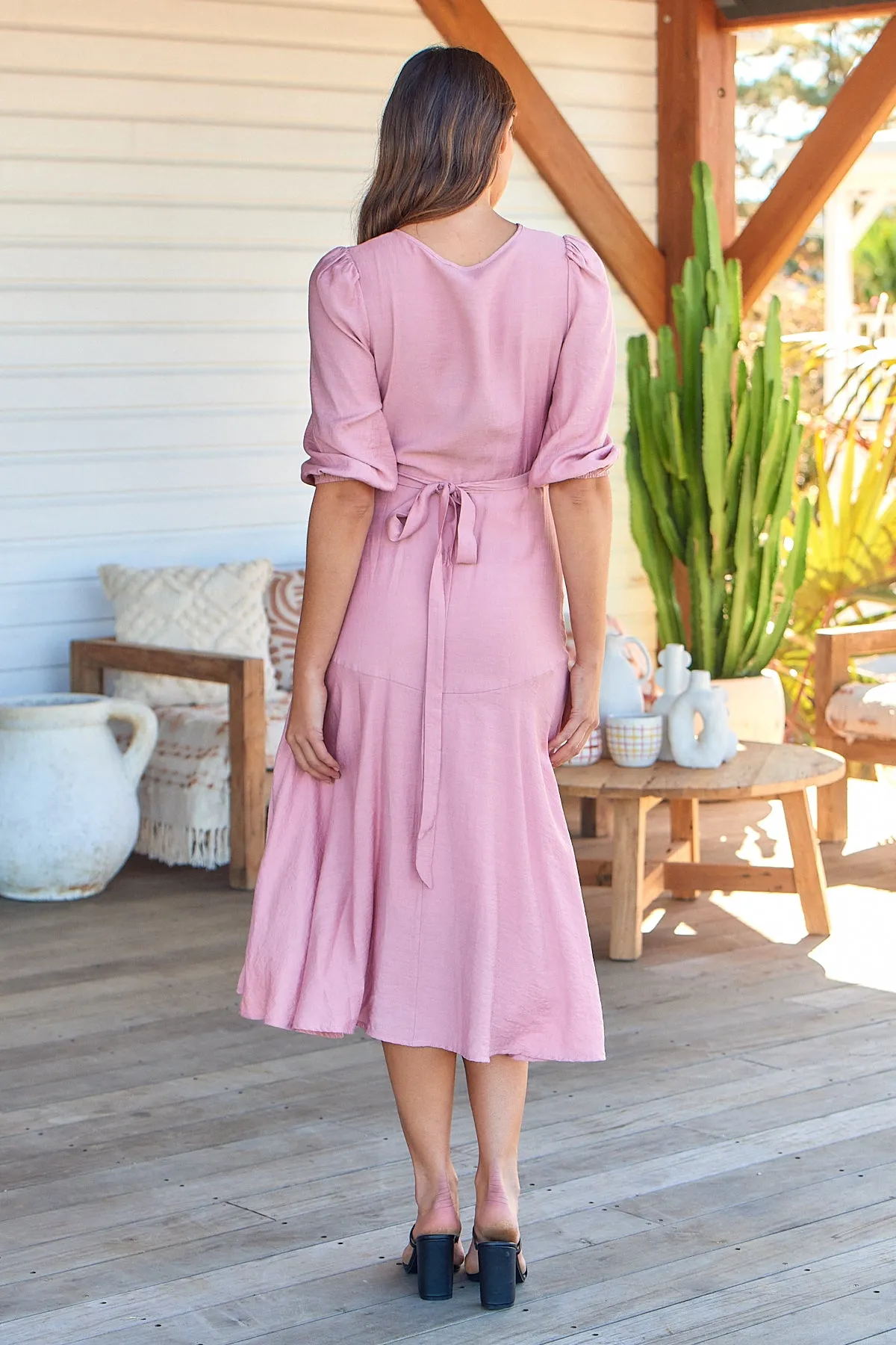 Elloise Pink Musk 3/4 Length Sleeve Wrap Maxi Dress