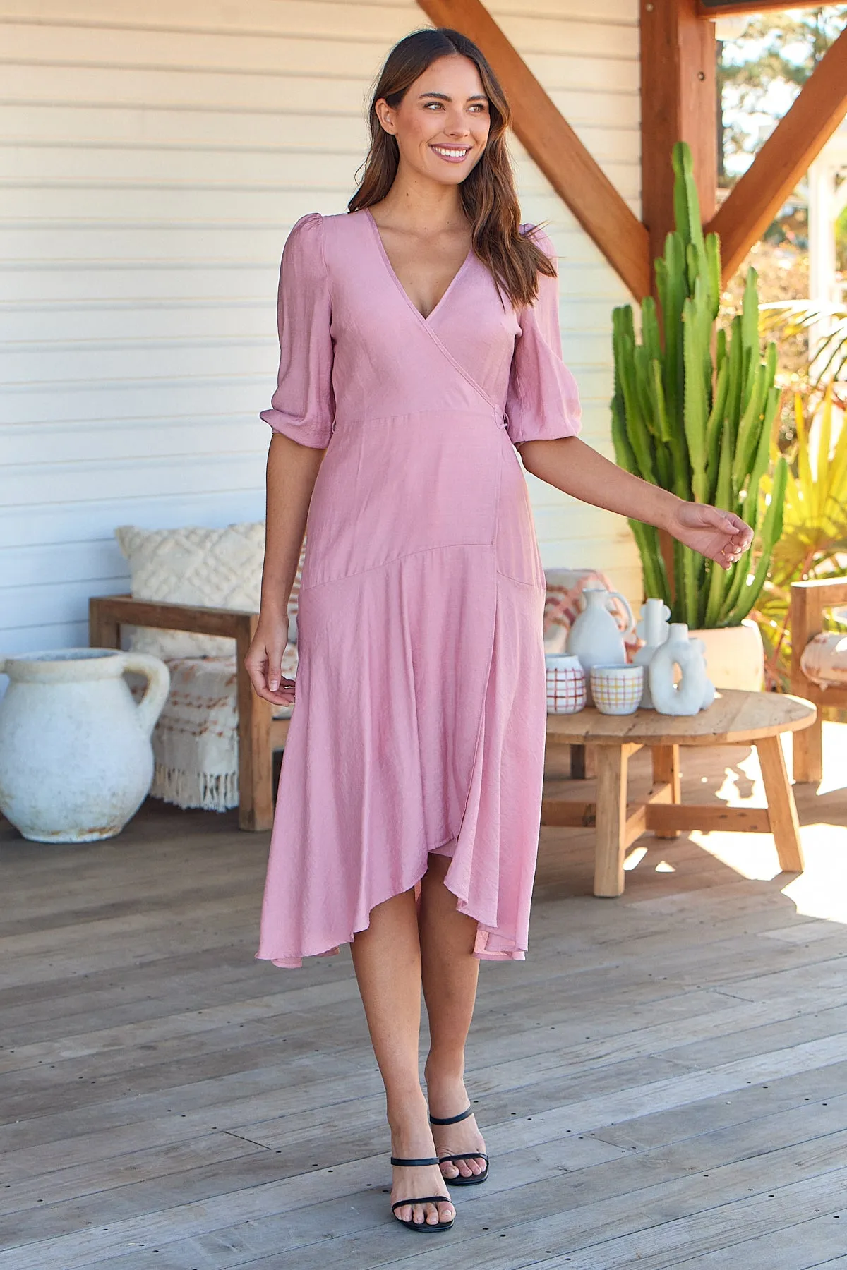 Elloise Pink Musk 3/4 Length Sleeve Wrap Maxi Dress