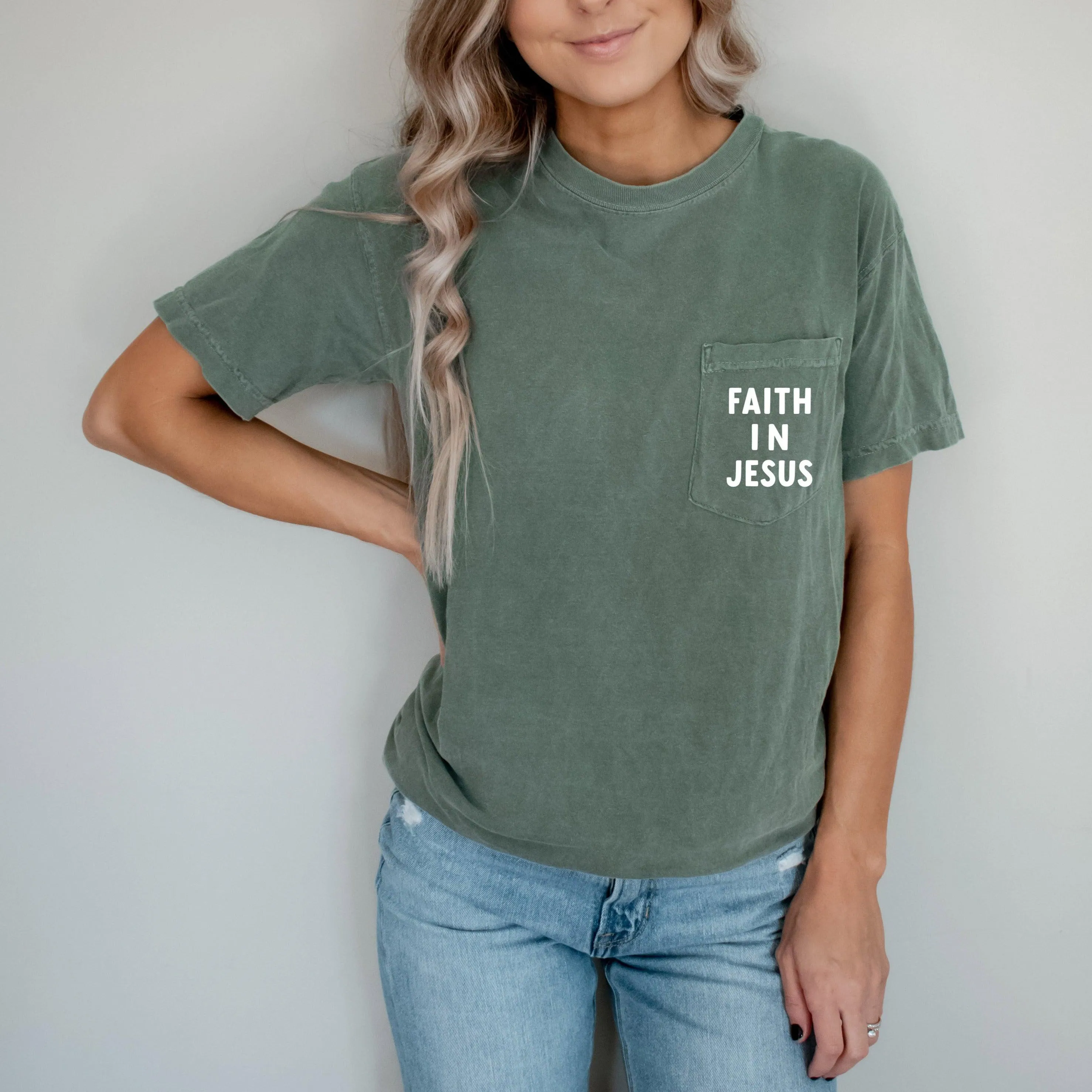 Faith in Jesus Christian Comfort Colors Pocket T Shirt