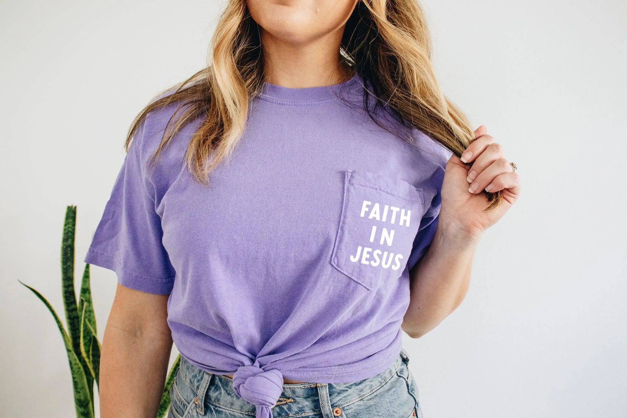 Faith in Jesus Christian Comfort Colors Pocket T Shirt