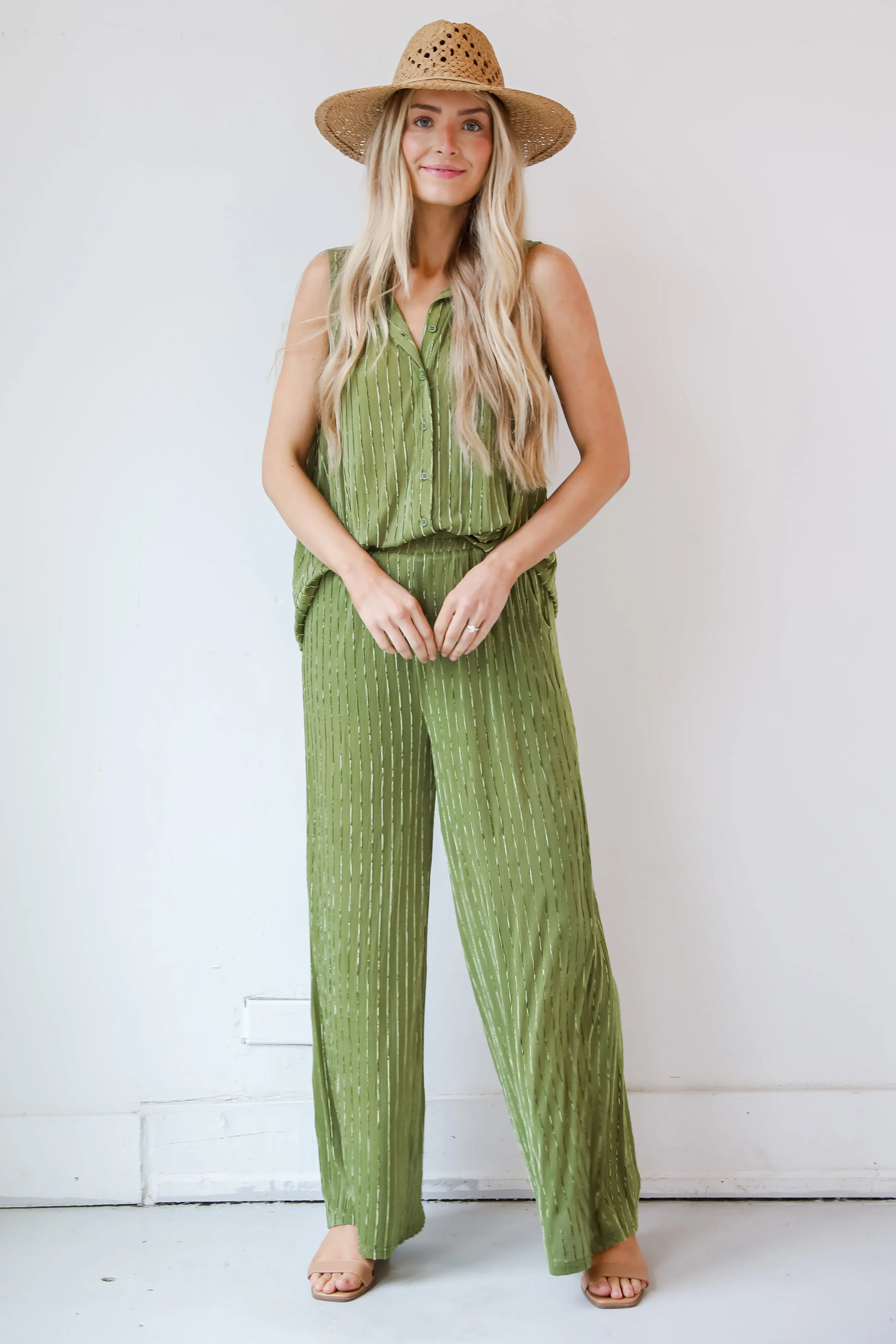 FINAL SALE - Endlessly Breezy Green Velvet Stripe Pants