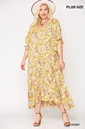 Floral Frill Detail Flowy Maxi Dress With Neck Tie