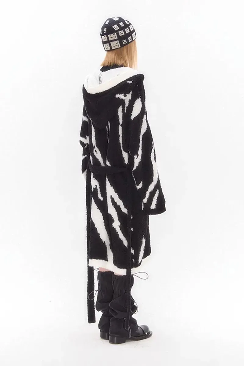 Fluffy Long Black Hooded Christmas Pajama Robe with Belt