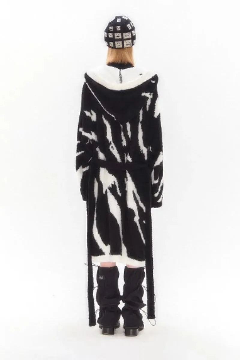 Fluffy Long Black Hooded Christmas Pajama Robe with Belt