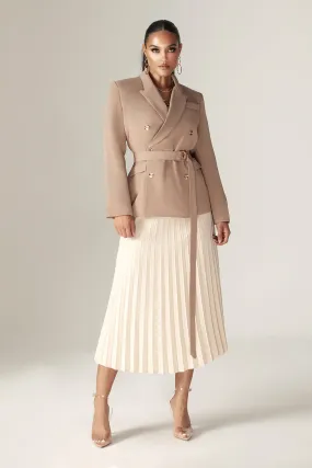 Gloriette Belted Double Breasted Crepe Blazer (Pastel Brown)