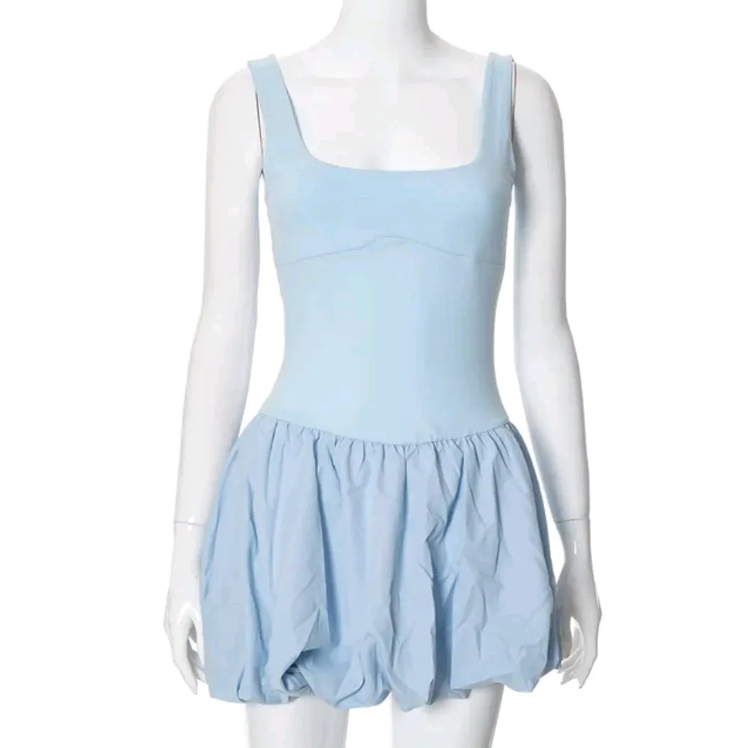 High waist mini vest dress (Baby Blue)