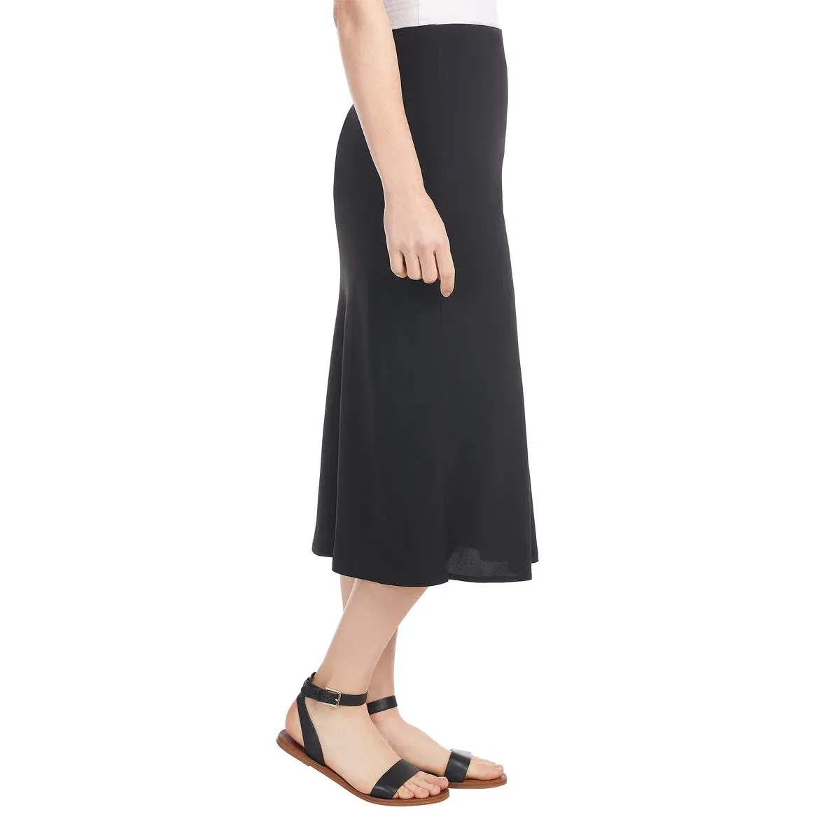 Hilary Radley Women's High Waist Pull-On Flare Midi Skirt