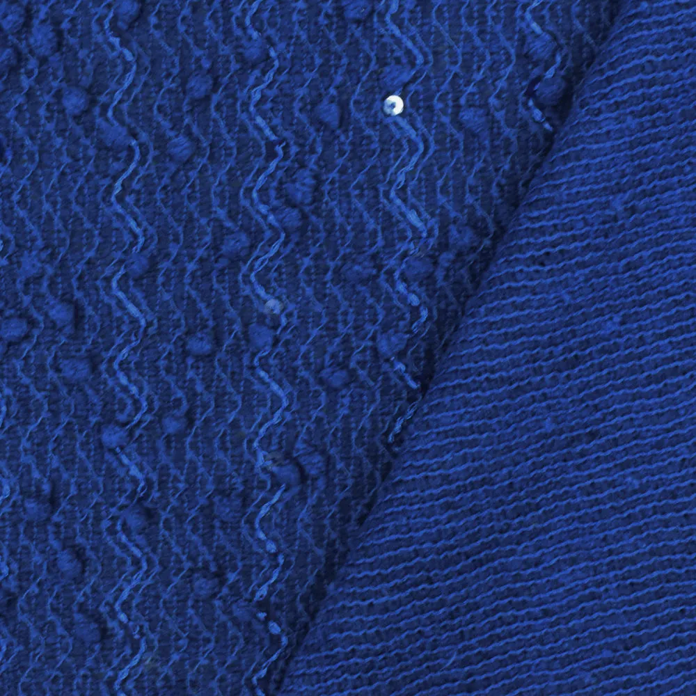 Holiday Blue Textured Dots Wave Sequined Poly Knit Fabric