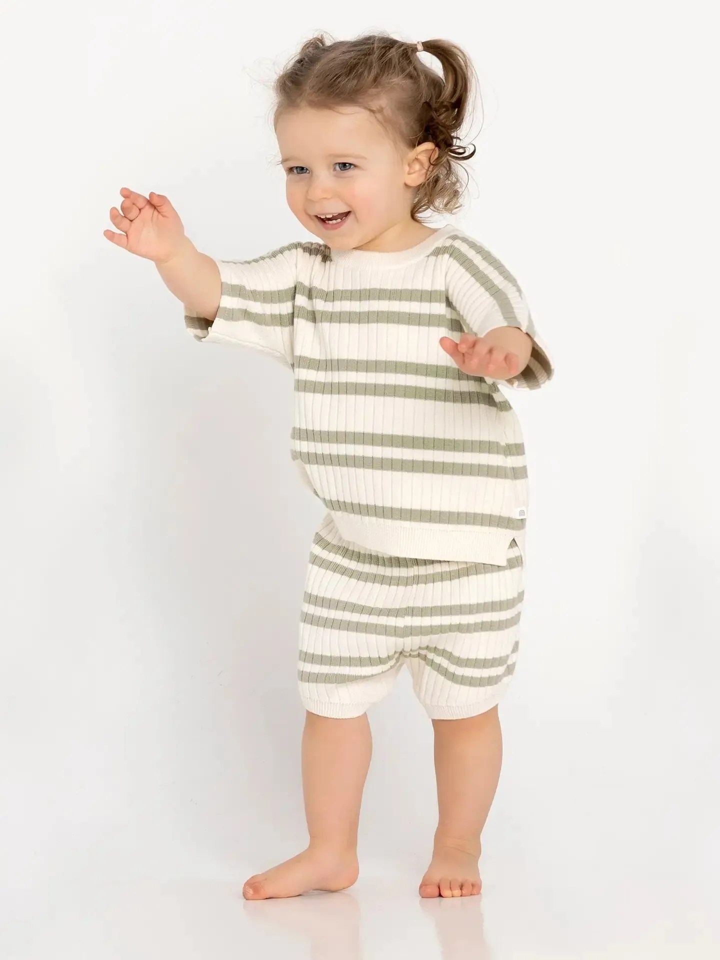 KYND Baby - Slouchy Knit Rib Tee (Sage Stripe)