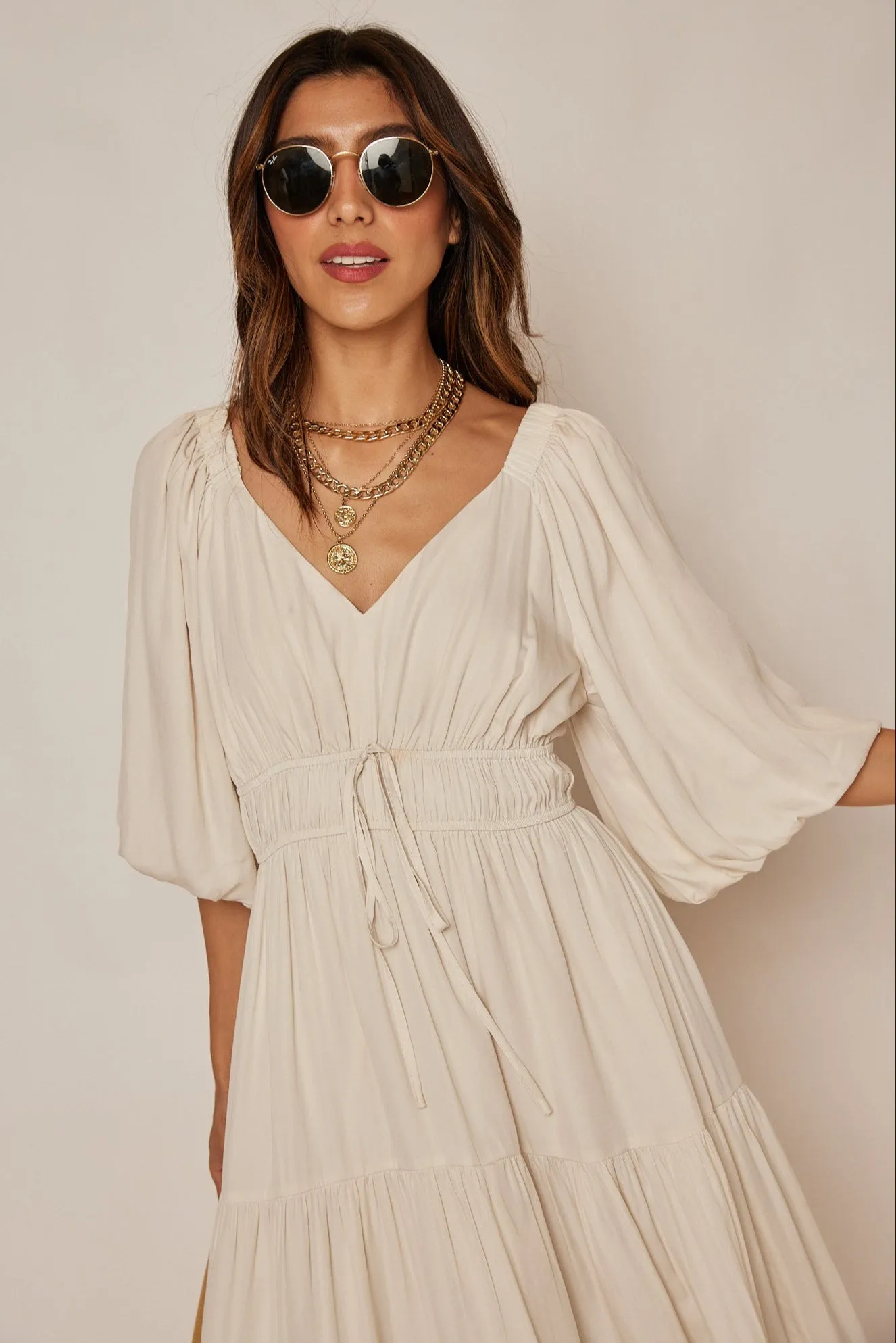 Libbie Silky Balloon Sleeve Midi Dress