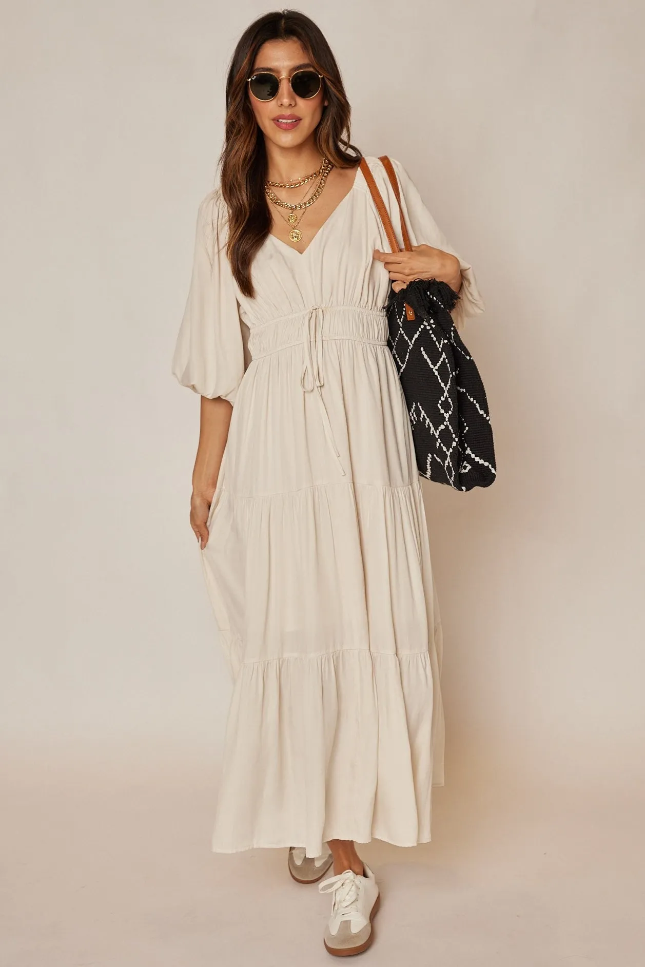 Libbie Silky Balloon Sleeve Midi Dress