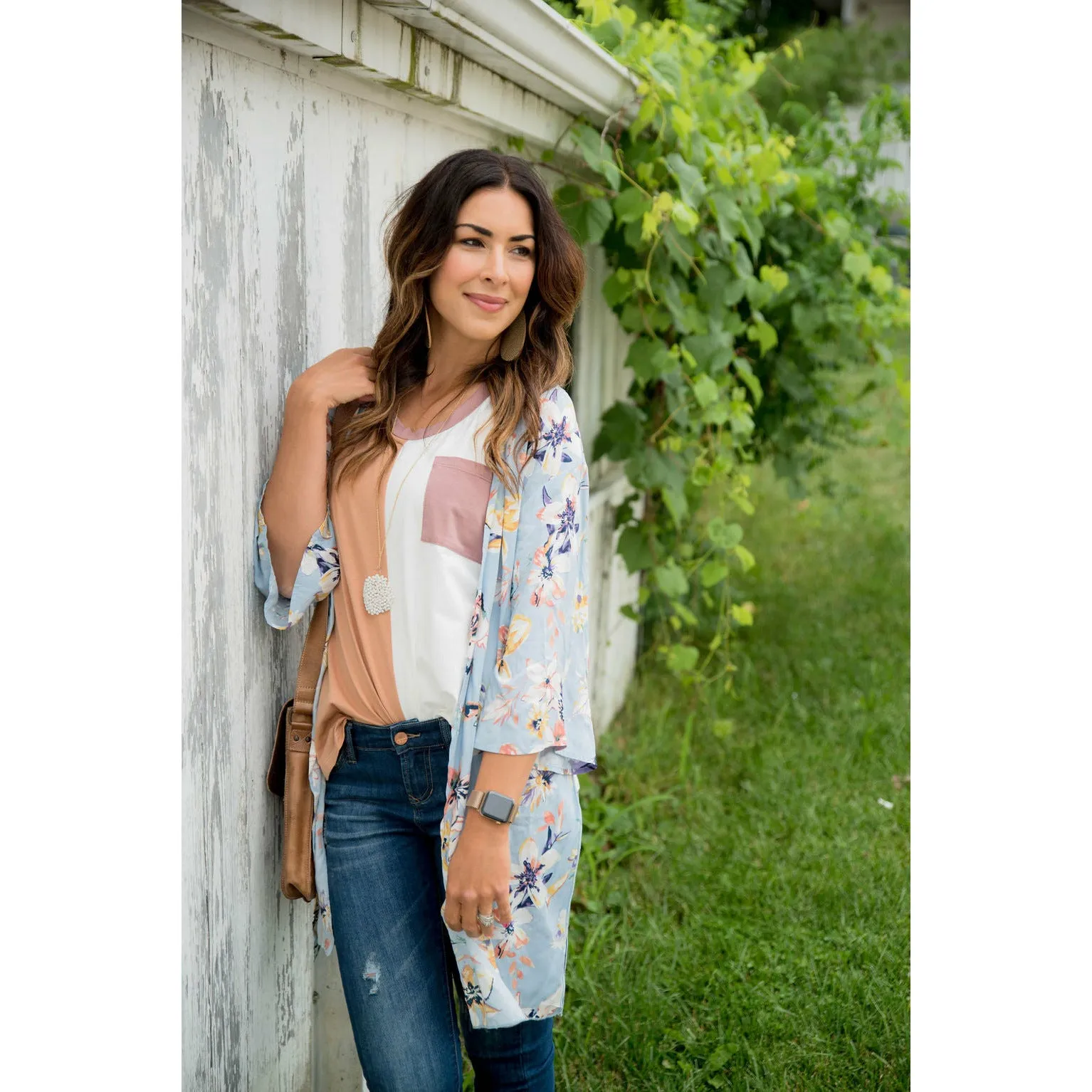 Light Blue Floral Kimono