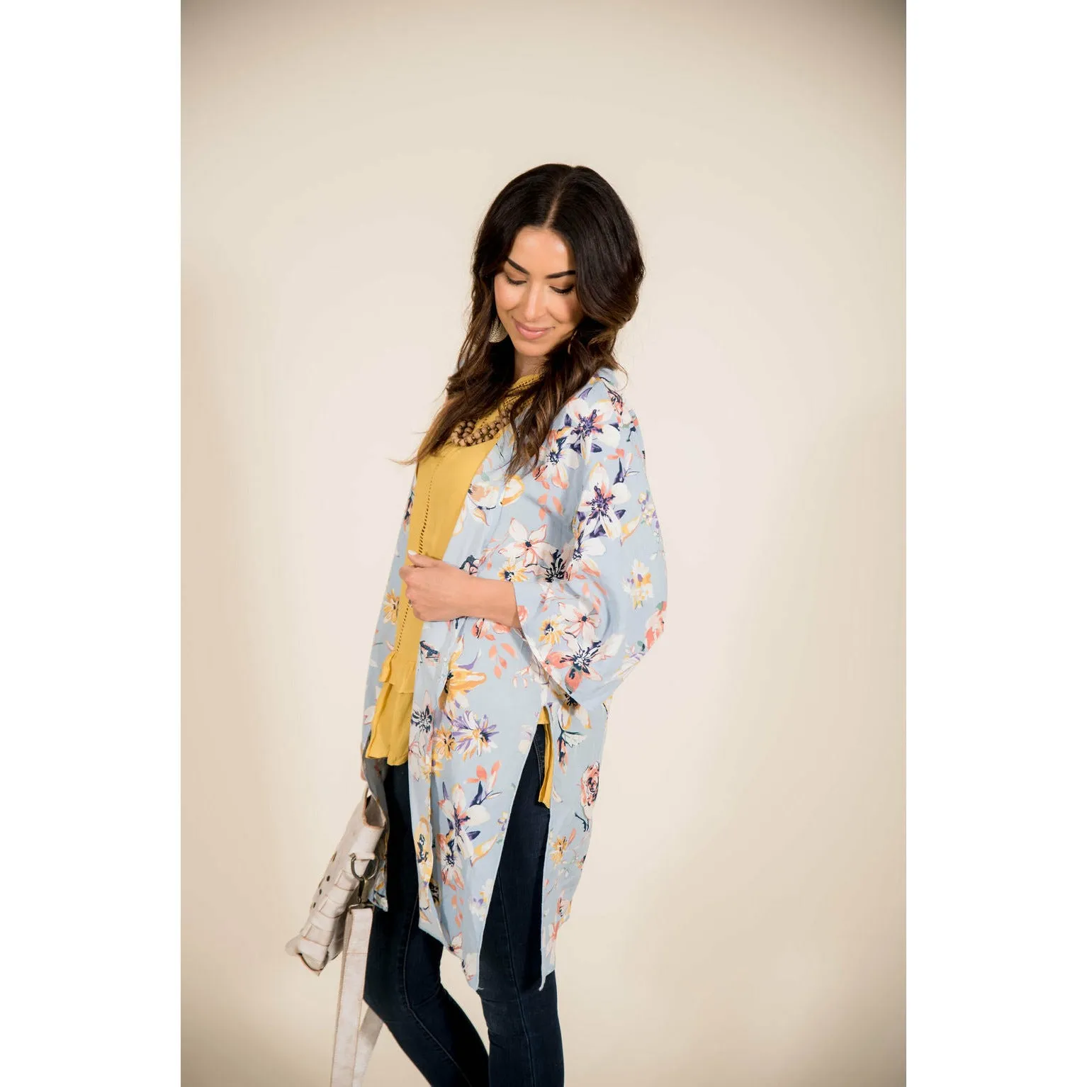 Light Blue Floral Kimono