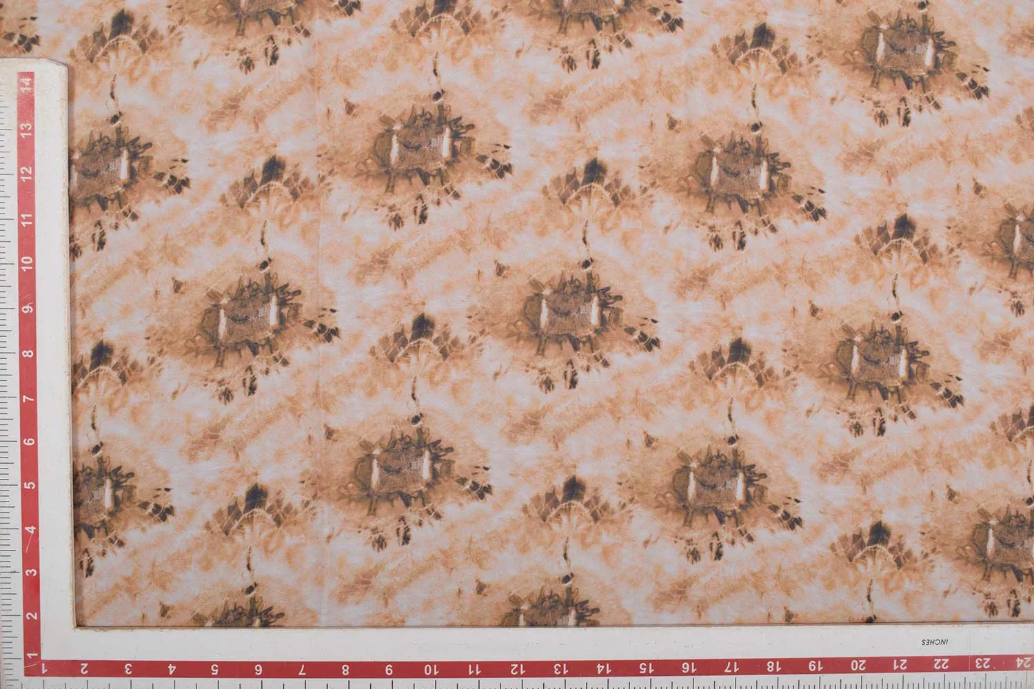 Light Brown & white Printed Goergette Satin Fabric