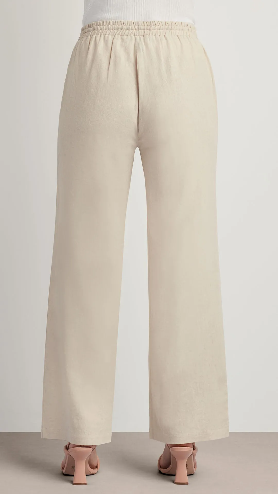 LINEN BLEND WIDE LEG DRAWSTRING PANT