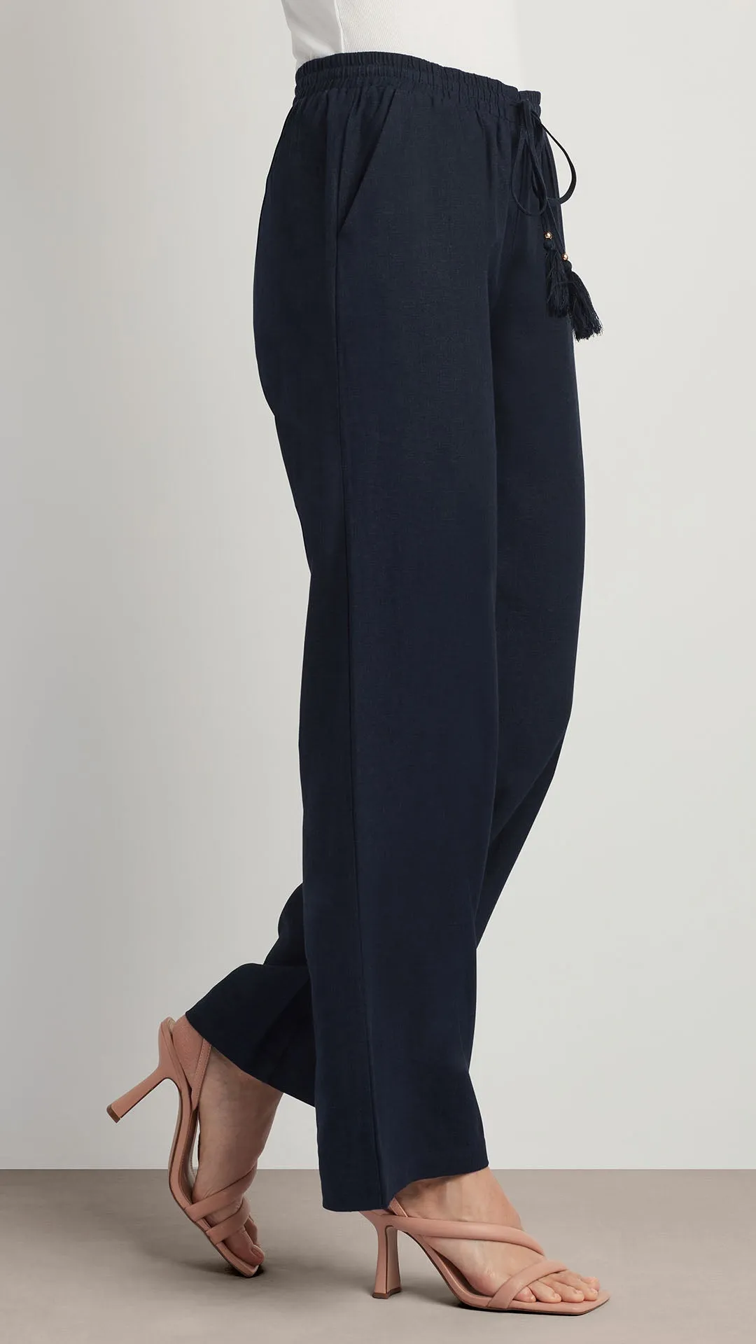 LINEN BLEND WIDE LEG DRAWSTRING PANT