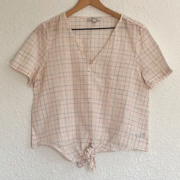 Madewell Checkered Tie Front Blouse