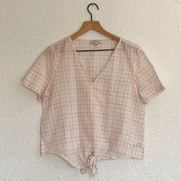 Madewell Checkered Tie Front Blouse