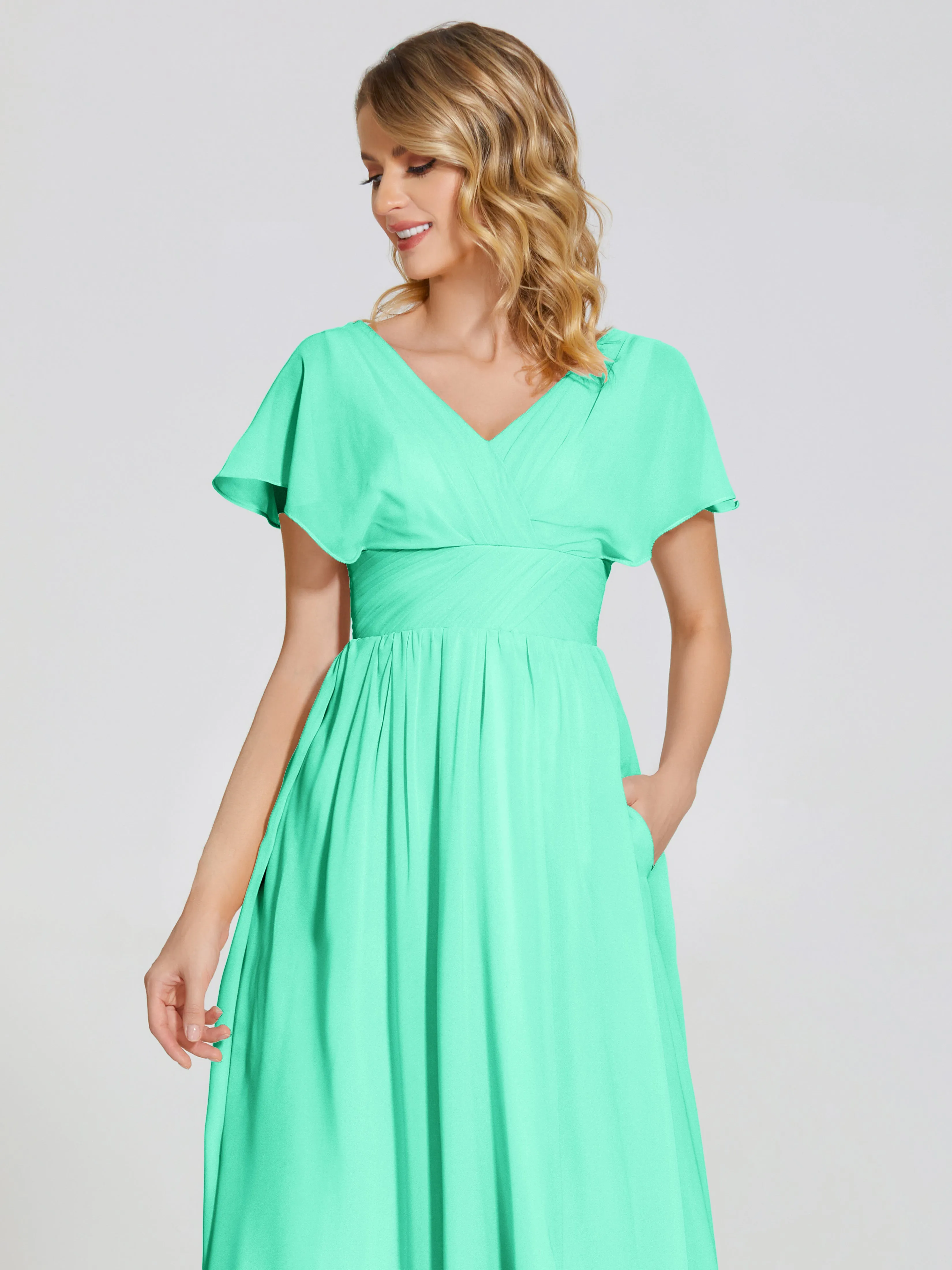 Malia Flowy Cap Sleeves Bridesmaid Dresses With Pockets