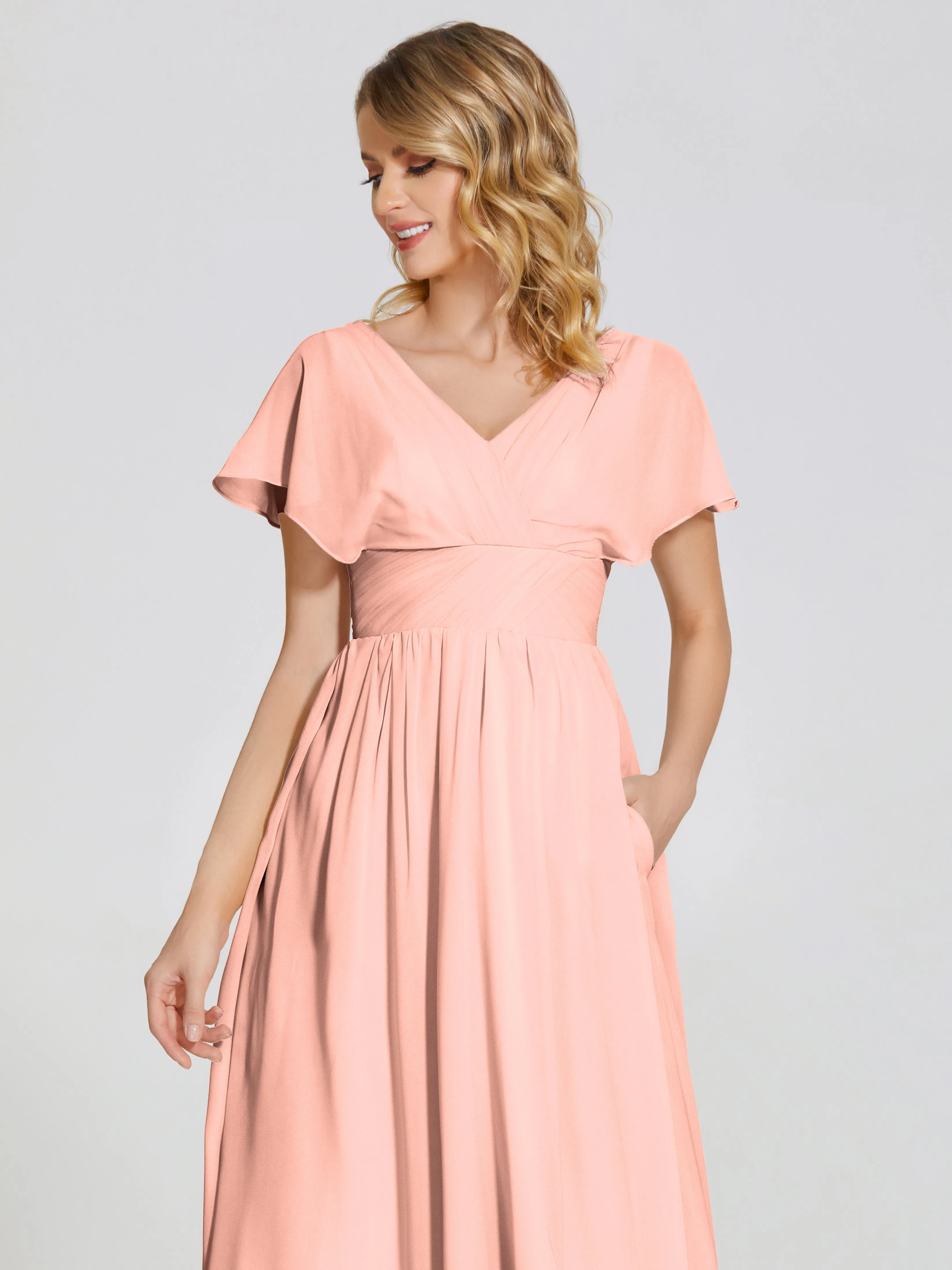 Malia Flowy Cap Sleeves Bridesmaid Dresses With Pockets